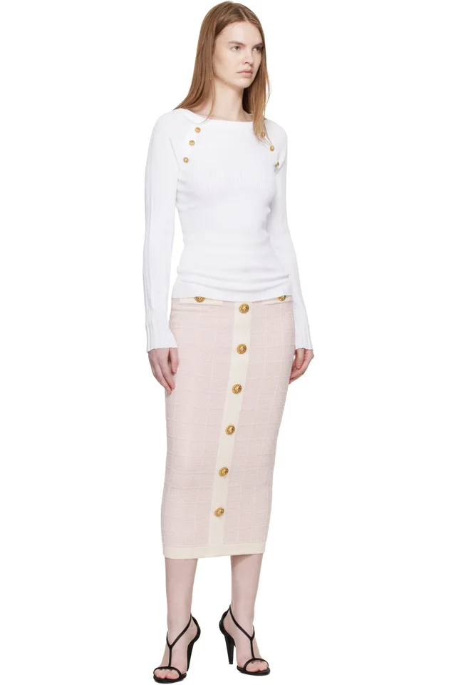 BALMAIN White Knit Buttons Sweater, photo 4 of 4 from SSENSE