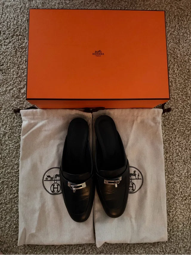 Hermès Leather Mule With Silver Tone Buckle in black Leather from Poshmark