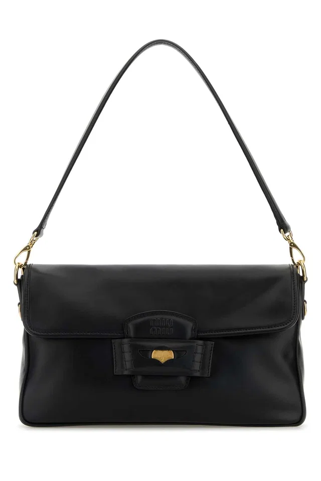 Miu Miu Calf Leather With Bow Detail Shoulder Bag — Black in Black Calfskin from HEWI