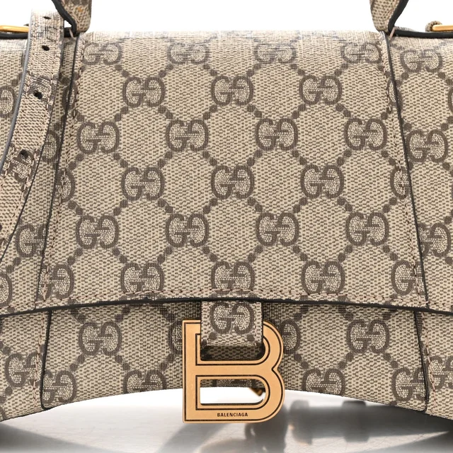 Balenciaga X GUCCI GG Supreme Monogram Small Hourglass Top Handle Bag Beige Ebony in Beige Coated canvas from FASHIONPHILE, photo 8 of 10