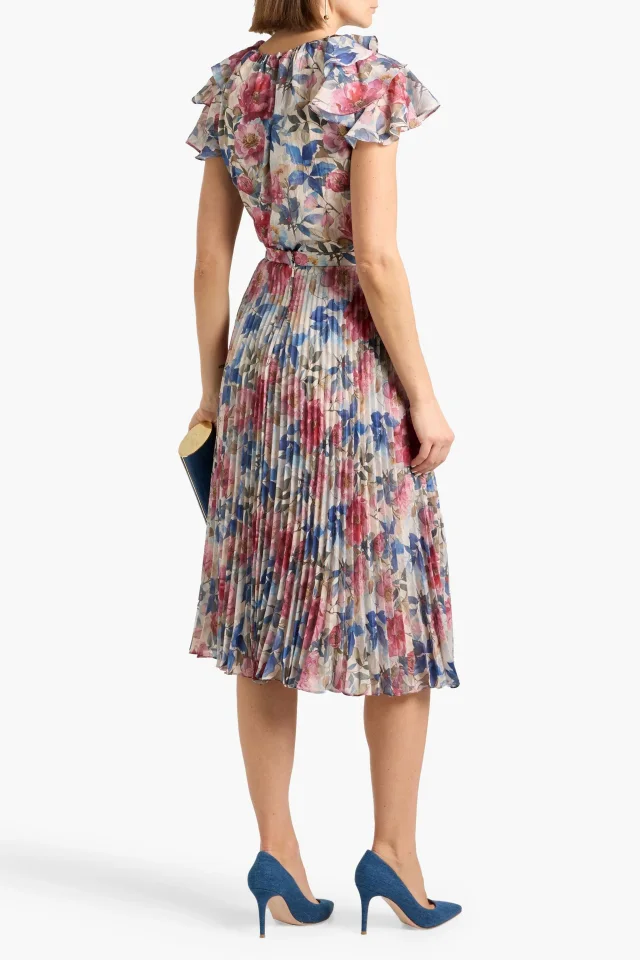 Mikael Aghal Ruffled Floral-Print Chiffon Top in Beige, photo 3 of 4 from THE OUTNET