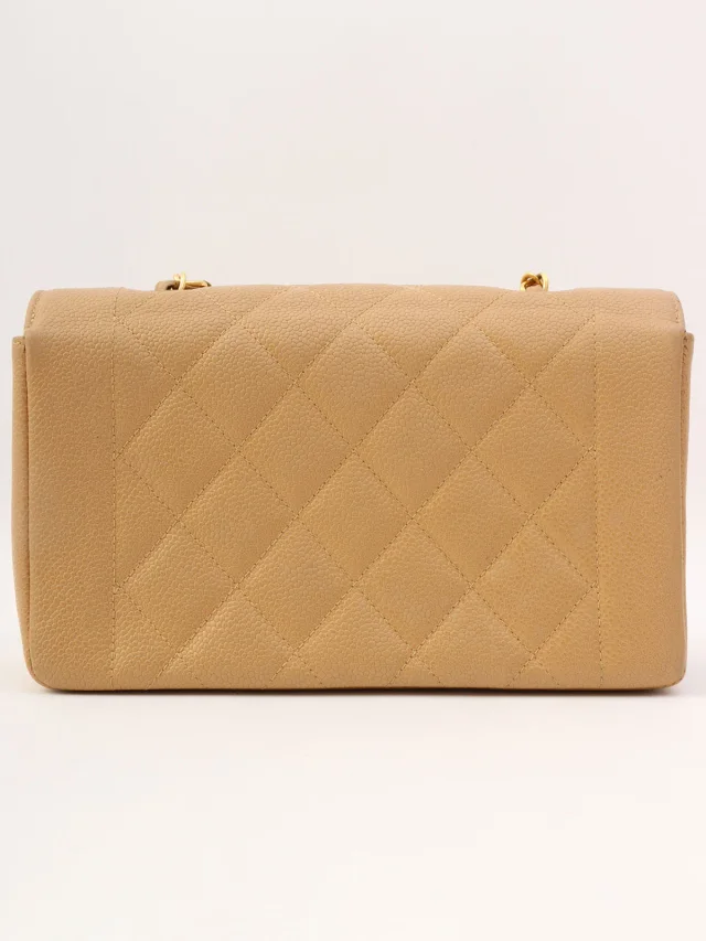 Chanel Circa 1995 Caviar Skin Diana Flap Chain Bag 22cm Beige in Beige Caviar leather from VINTAGE QOO TOKYO, photo 2 of 15
