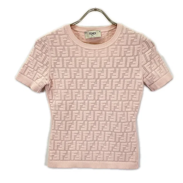 Fendi Ajtl Pink Zucca Pattern Short Sleeve Knit 38 Sweater in Pink from The Reluxe