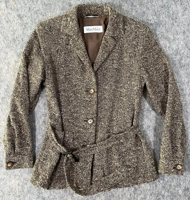 Max Mara Mainline Tweed Belted Blazer / Size Us 2 It 36 / Jacket Wool Brown in brown|red Tweed from Poshmark