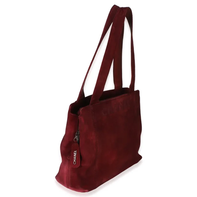 Chanel Vintage Red Suede Logo Small Tote Handbag in Red Suede from HEWI, photo 2 of 2