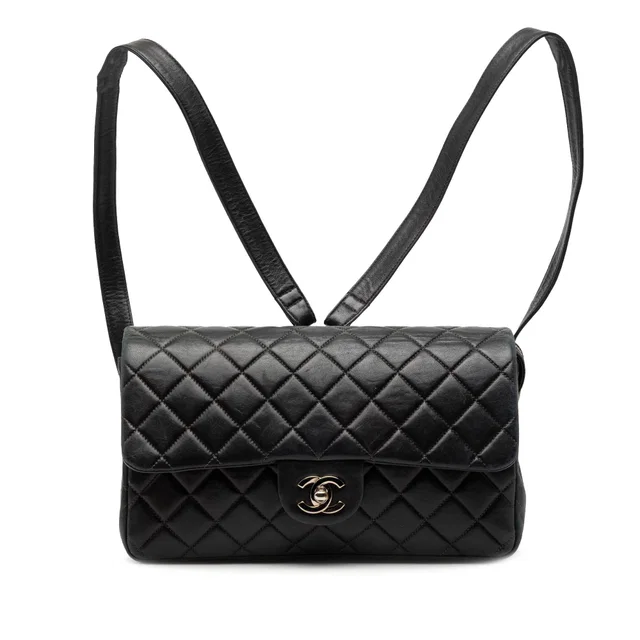 Black Chanel Medium Quilted Lambskin Flap Backpack in Black Lambskin from Designer Revival