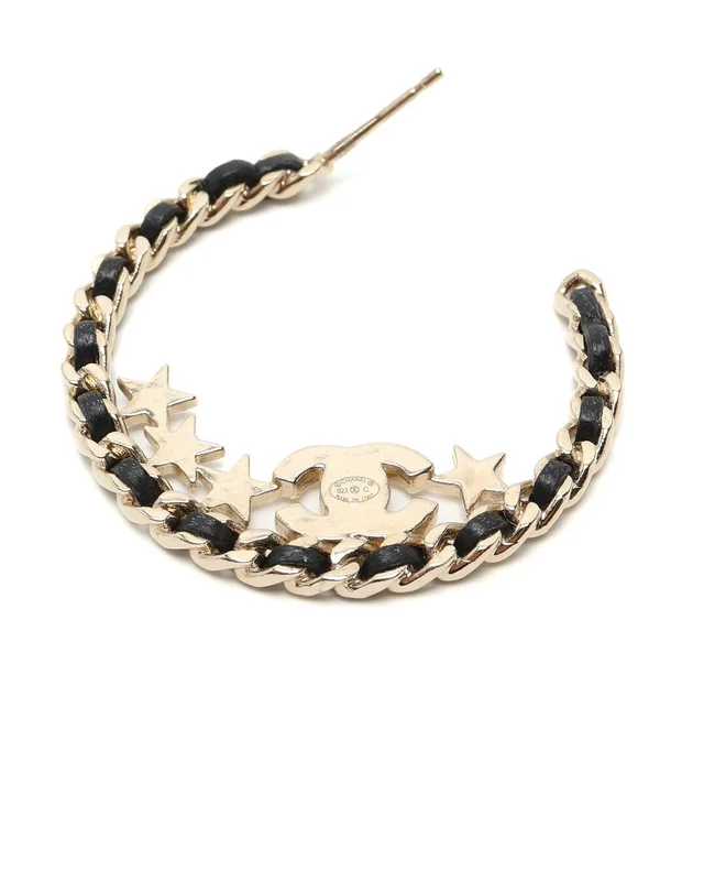 Chanel Coco Mark Rhinestone Hoop Earrings in Leather from A Retro Tale, photo 3 of 4