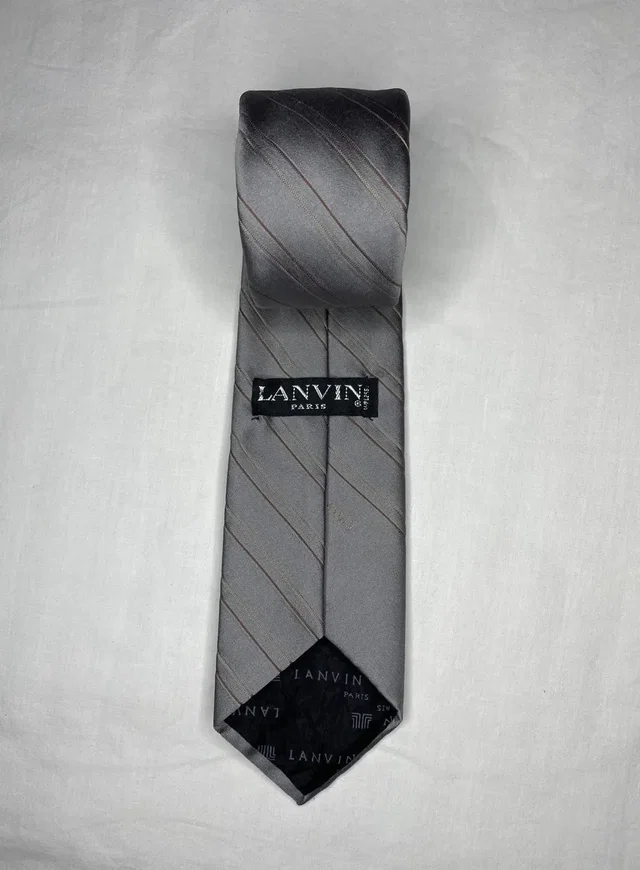 Lanvin Paris Silk Necktie Silver Diagonal Striped Designer in silver|gray Silk from Grailed