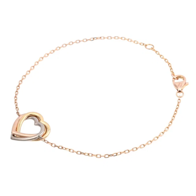 Cartier 18K Trinity Heart Bracelet Yellow Gold/Pink Gold/White Gold in White from VINTAGE QOO TOKYO