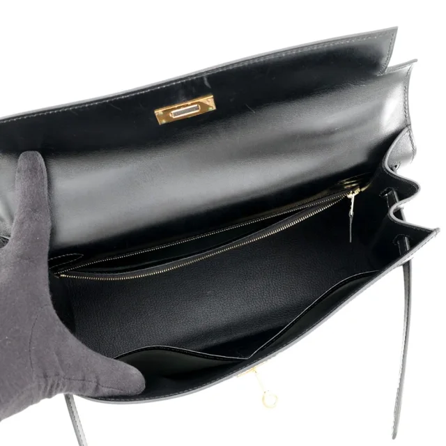 Hermès Kelly Sellier Black Box Calf Leather Size 32 in Black Box leather from GALLERY RARE, photo 7 of 21