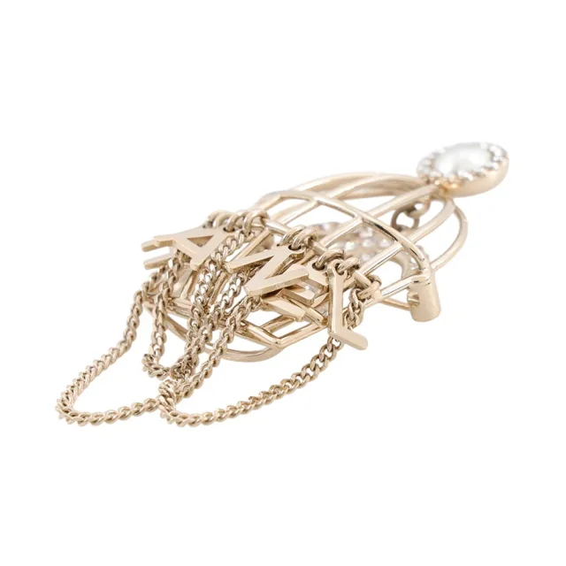Chanel CC Logo Birdcage Motif Brooch Gold Metal Faux Pearl Rhinestone in Gold from GALLERY RARE, photo 3 of 12