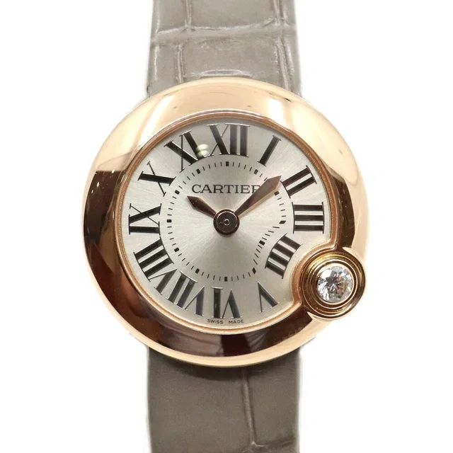 Cartier Ballon Blanc WGBL0004 Silver Watch Pink Gold Quartz Leather in White Leather from The Reluxe