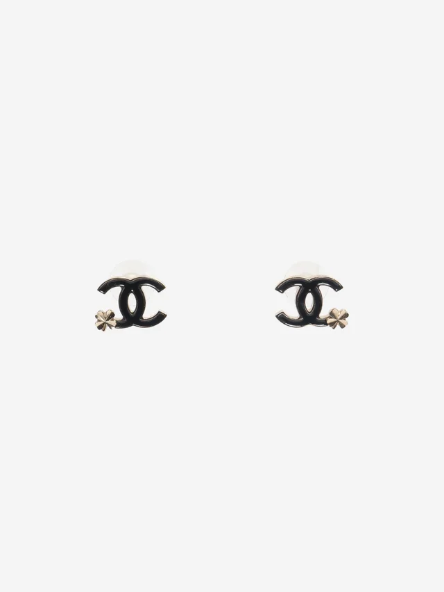 Chanel Gold and black CC four-leaf clover earrings in Black from Sign of the Times