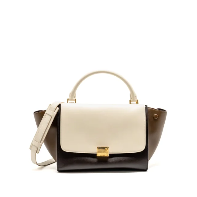 Celine Small Trapeze Bag Calfskin Natural/Multicolour GHW in Beige Calfskin from EMIER