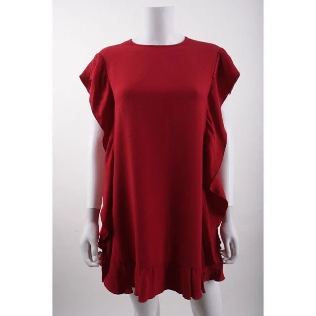 REDValentino Womens Mini Shift Dress Ruffle Crepe It 38 Us 2 Xs Party Cocktail in red Satin from Poshmark