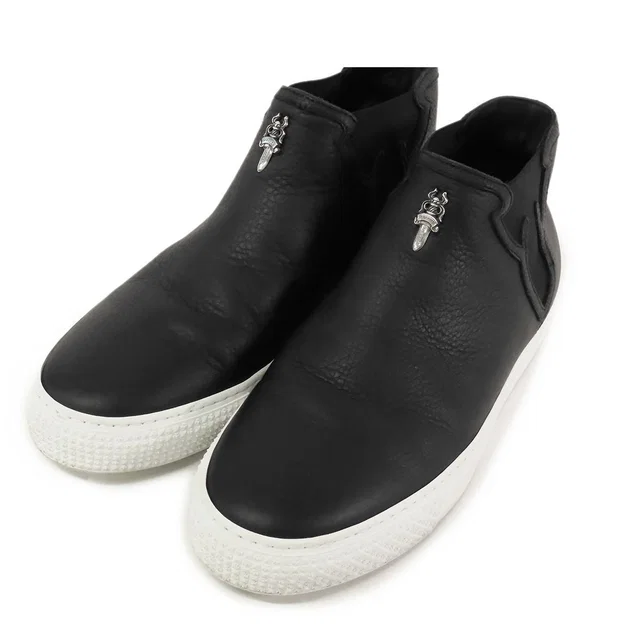 Chrome Hearts Dagger Middle Shoes Black White Leather Slip on High Cut in Black Leather from The Reluxe