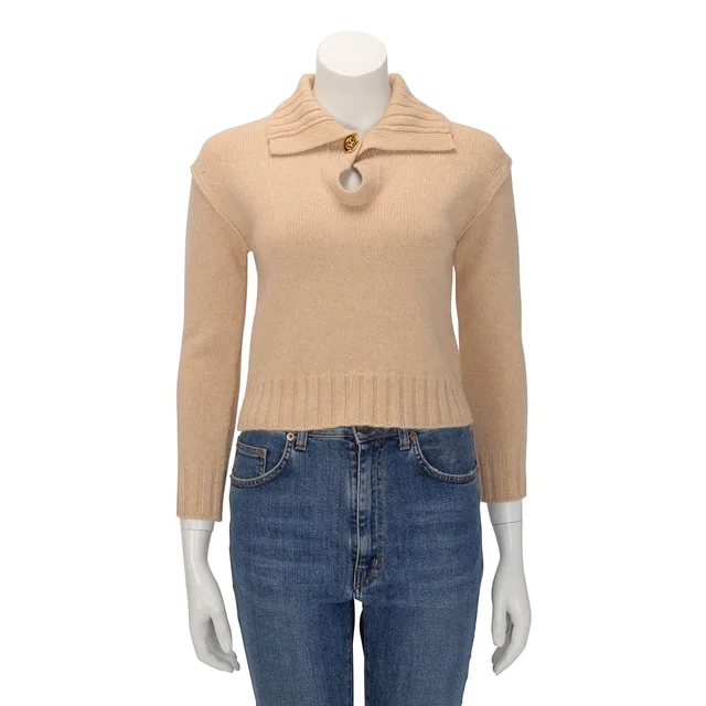 Louis Vuitton Monogram Button Sweater XS in Beige Cashmere from Blue Spinach