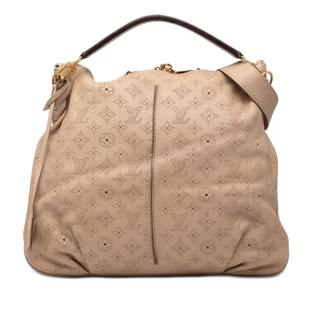 Beige Louis Vuitton Monogram Mahina Selene MM Satchel in Beige Leather from Designer Revival
