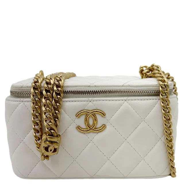 Chanel Pillow Crush Small Quilted Lambskin Leather Vanity Case With Chain White in White Lambskin from Dallas Designer Handbags
