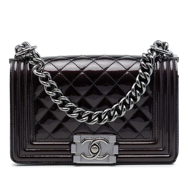 Purple Chanel Small Quilted Patent Boy Flap Crossbody Bag in Purple Patent leather from Designer Revival