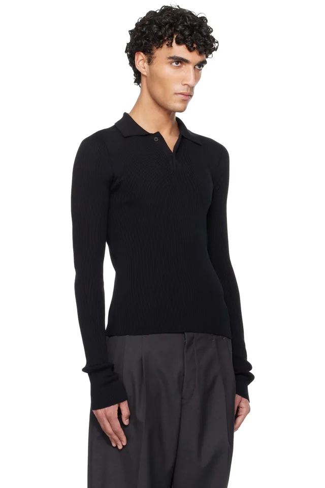 Rier Black Fine Rib Silk Polo, photo 2 of 2 from SSENSE