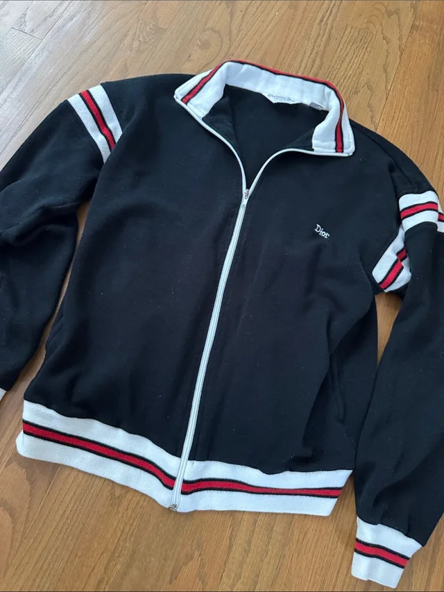 Dior Vintage Black Jacket With White & Red Striped Trim in white|black from Poshmark