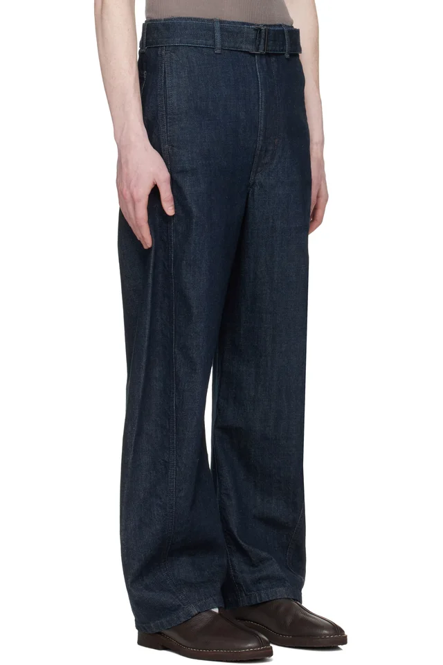 LEMAIRE Navy Twisted Belted Jeans, photo 2 of 4 from SSENSE