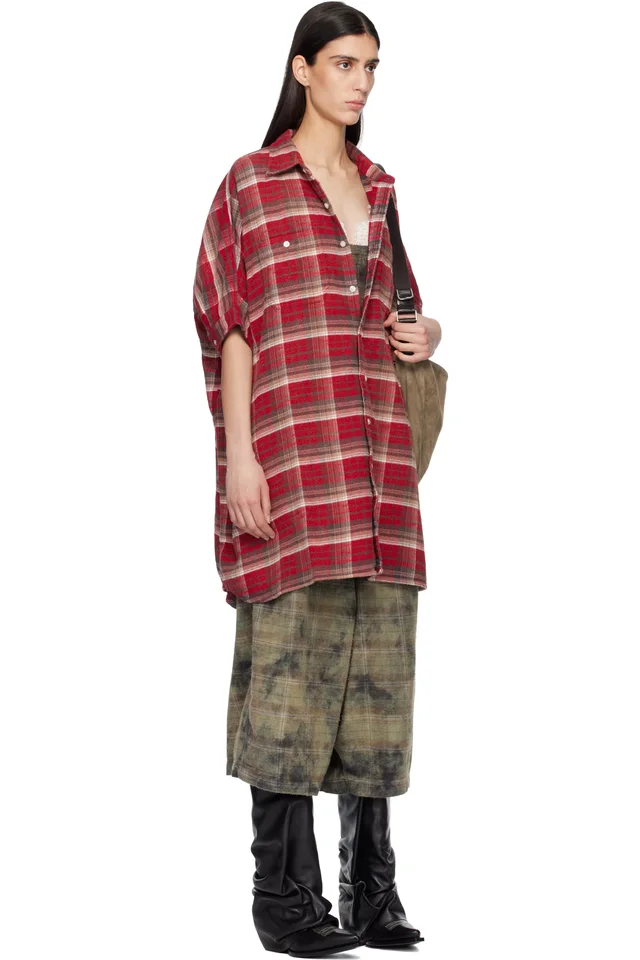 R13 Red Plaid Oversized Boxy Shirt Minidress, photo 2 of 4 from SSENSE