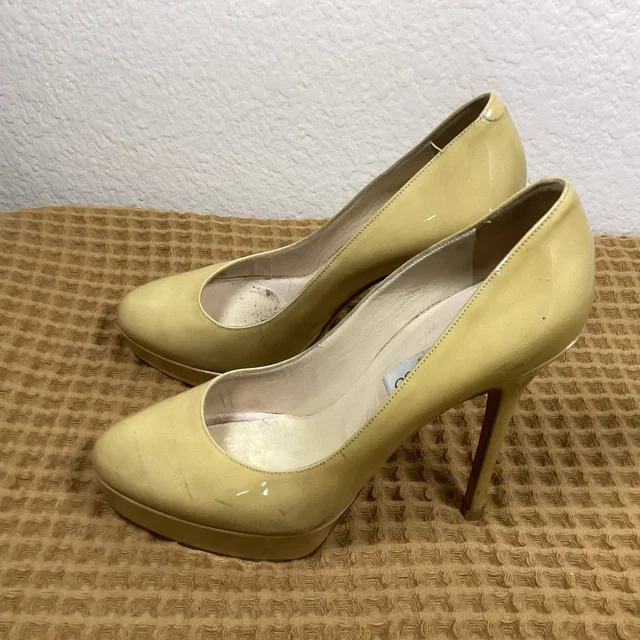 Jimmy Choo Beige Eu 38 Patent Leather Platform Pump Stiletto Round Toe Slip On in brown|neutral Patent leather from Poshmark