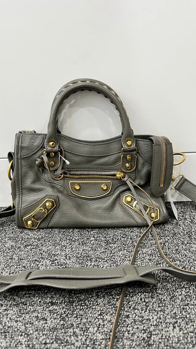 Balenciaga Classic Metallic City 390160 Leather Gray in Grey Leather from Luxury Promise