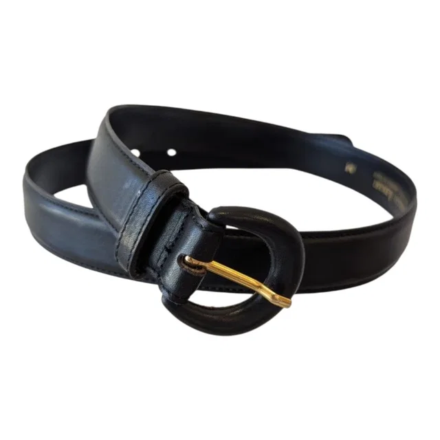 Giorgio Armani Vintage Black Leather Belt Gold Buckle Size M 36" Made Italy in black Leather from Poshmark