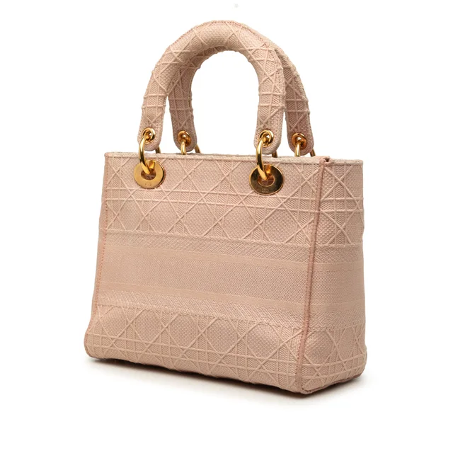 Pink Dior Medium Embroidered Canvas Cannage Lady D Lite Satchel in Pink Canvas from Designer Revival, photo 2 of 2