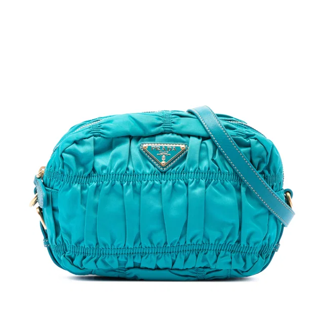 Blue Prada Tessuto Gaufre Crossbody in Blue Nylon from Designer Revival