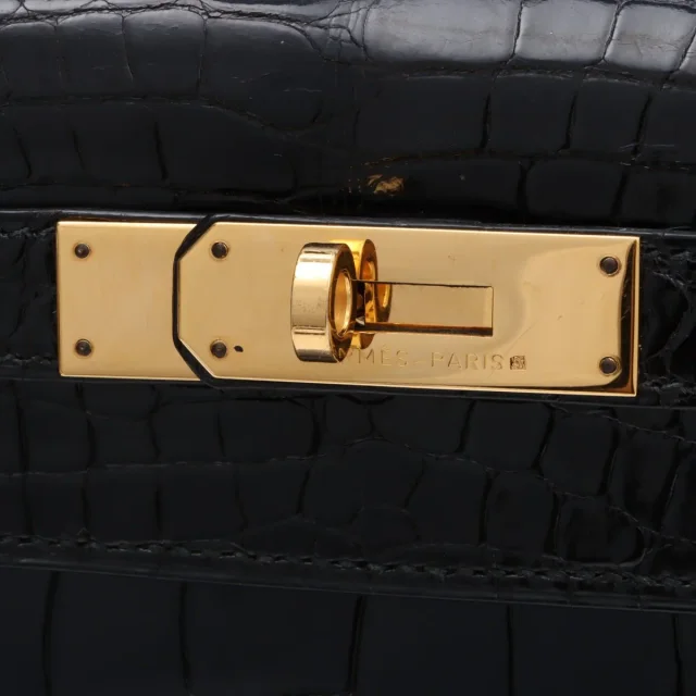 Hermès 1991 Alligator Kelly 28 Black in Black Crocodile from VINTAGE QOO TOKYO, photo 13 of 17