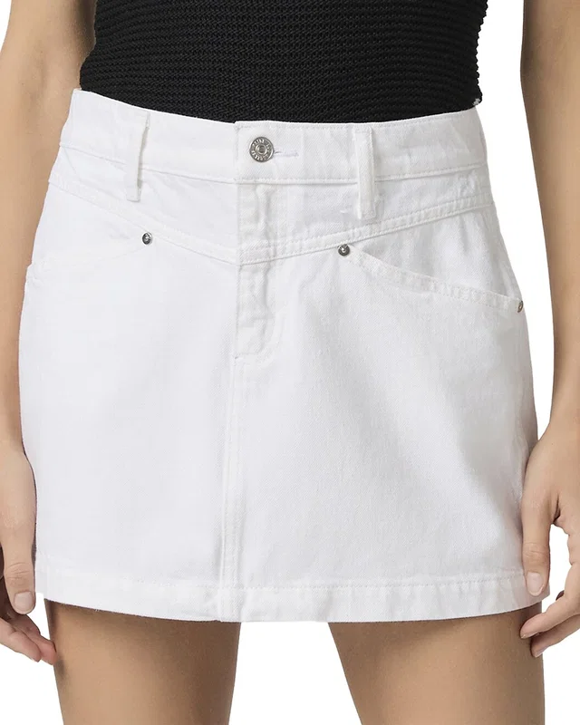 PAIGE Ryder Laundered White Denim Skirt in https://asset2.ruecdn.com/images/sw/141555/1415554028_RLSW_white.jpg, image 1 of 1 from Rue La La