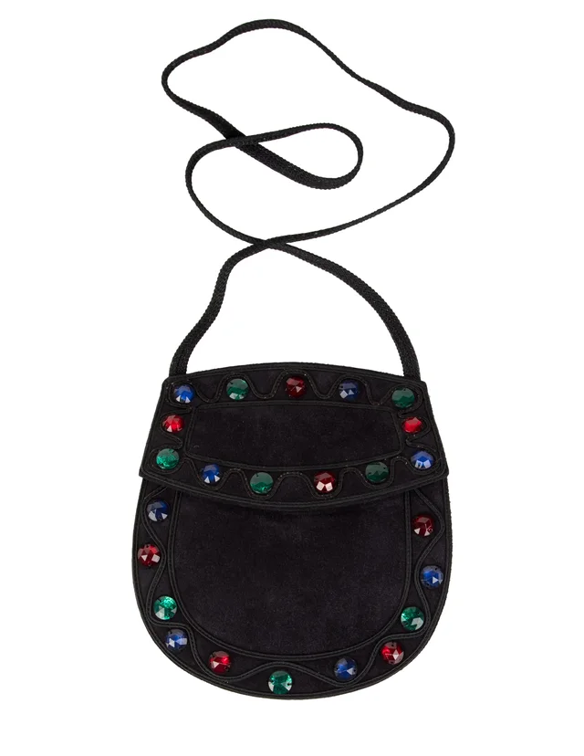 Saint Laurent Vintage Gem Adorned Black Suede and Passementerie Bag in Black Suede from Amarcord Vintage Fashion