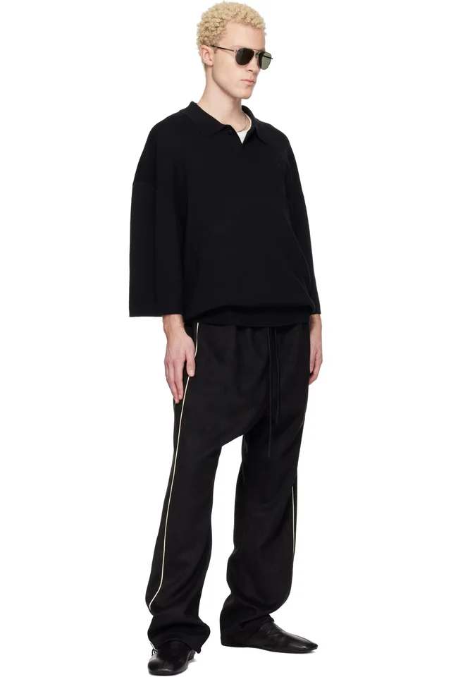 Fear of God ESSENTIALS Black Signature 3/4 Sleeve 90s Knit Polo, photo 4 of 4 from SSENSE