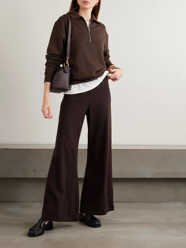 ÉTERNE Embroidered French cotton and modal-blend terry half-zip sweatshirt in Brown, photo 2 of 2 from NET-A-PORTER (Canada)