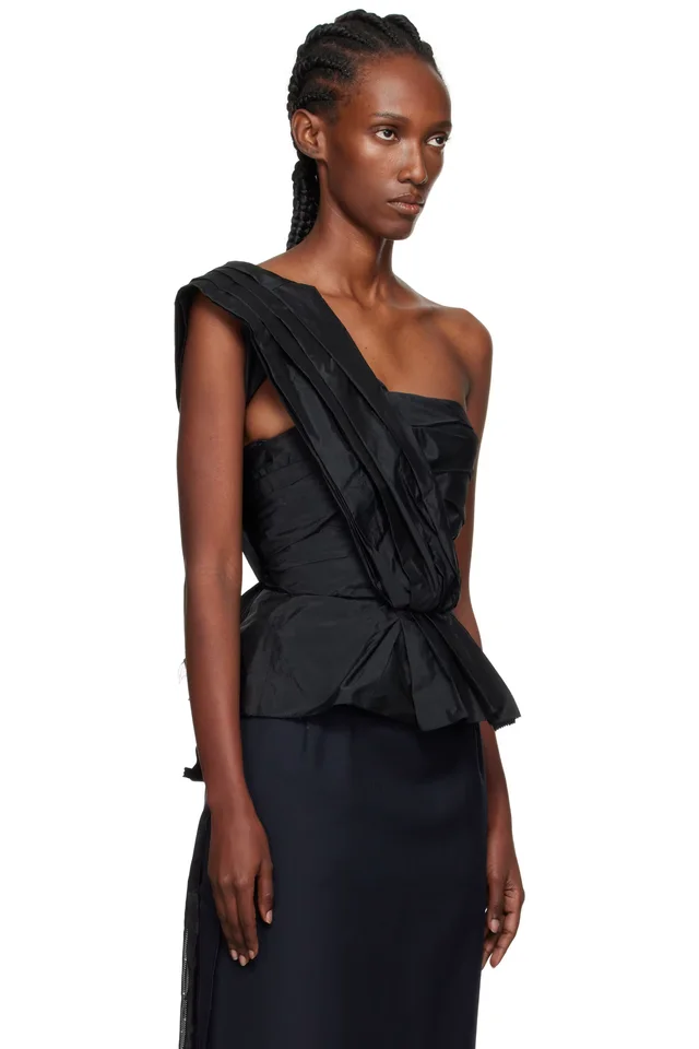 Maison Margiela Black Pleated Top, photo 2 of 4 from SSENSE