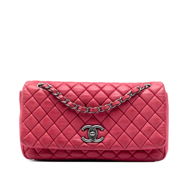 Red Chanel Small Quilted Iridescent Calfskin New Bubble Flap Shoulder Bag in Red Calfskin from Designer Revival