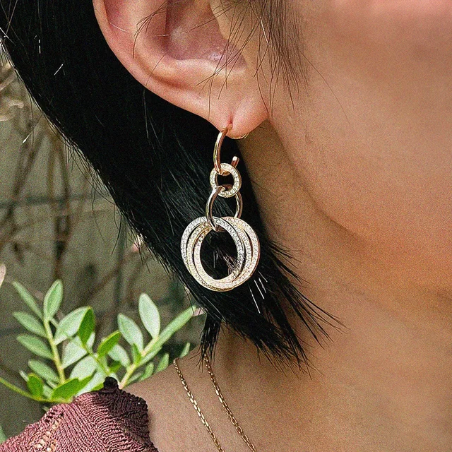 Cartier 18K Diamond Trinity Earrings Yellow Gold/Rose Gold/White Gold in White from VINTAGE QOO TOKYO
