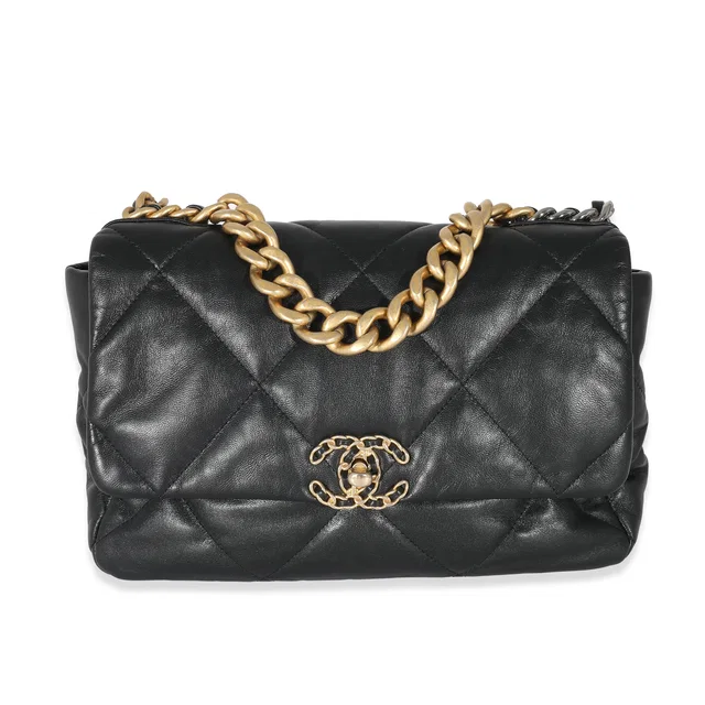 Black Shiny Lambskin Large Chanel 19 Flap Bag in Black Lambskin from myGemma