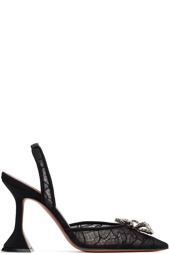Amina Muaddi Black Rosie Lace Sling 95 Heels, image 1 of 1 from SSENSE