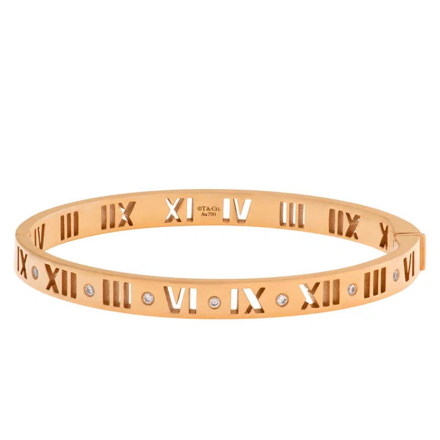 Tiffany & Co. Atlas Bangle in Rose Gold W/ Diamonds in Pink Yellow Gold from Gray And Sons