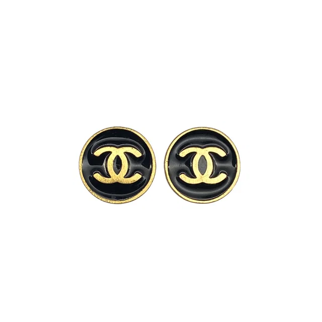 Chanel Earrings Cocomark Round Black Gold Accessory 01P in Black from Luxury Promise