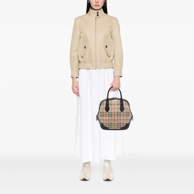 Beige Burberry Medium Haymarket Check Coated Canvas Orchard Bowling Bag Satchel in Beige Coated canvas from Designer Revival, photo 6 of 6
