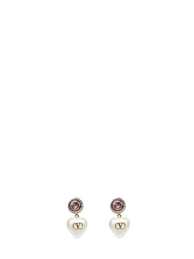 Valentino Garavani Vlogo Signature Heart-Pendant Earrings — Gold Metal in Gold from HEWI
