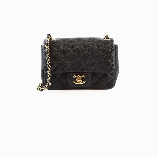 Chanel Mini Square Classic Flap Caviar Black in Black Caviar leather from The Purse Affair
