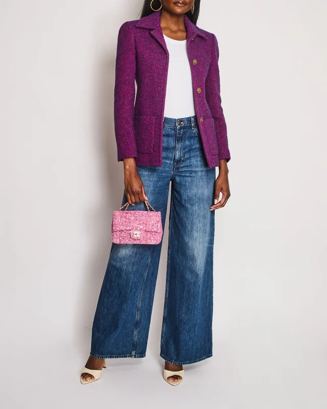 Purple Single Breasted Jacket with "YSL" Button Detail Size FR 40 (UK 12) in Purple Silk from Sellier