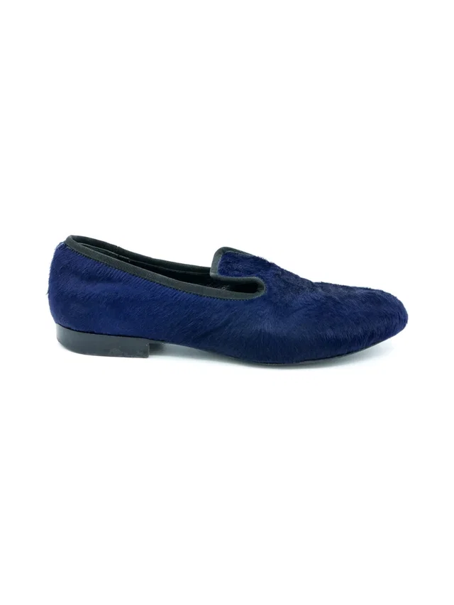 Celine Blue Pony Hair Loafer, 36 in Blue Leather from Arcade Vintage